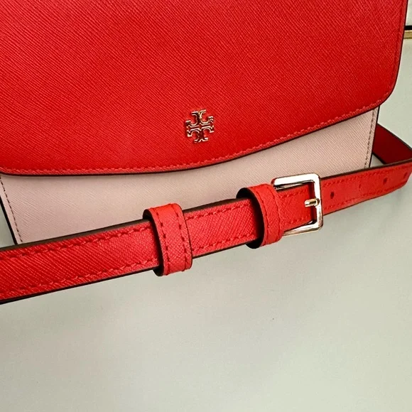 Like New Tory Burch EMERSON COLOR BLOCK MINI in BRIGHT SAMBA /PINK QUARTZ - Picture 10 of 12